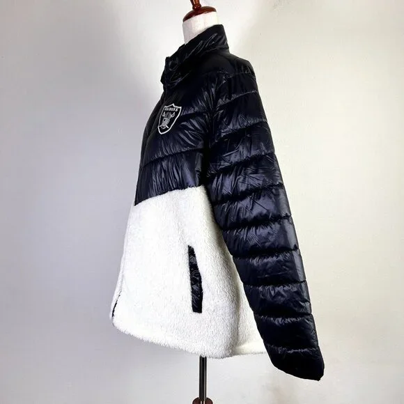 Las Vegas Raiders NFL Puffer Jacket Women's XL Black White Sherpa Gorpcore Fall - Picture 4 of 10